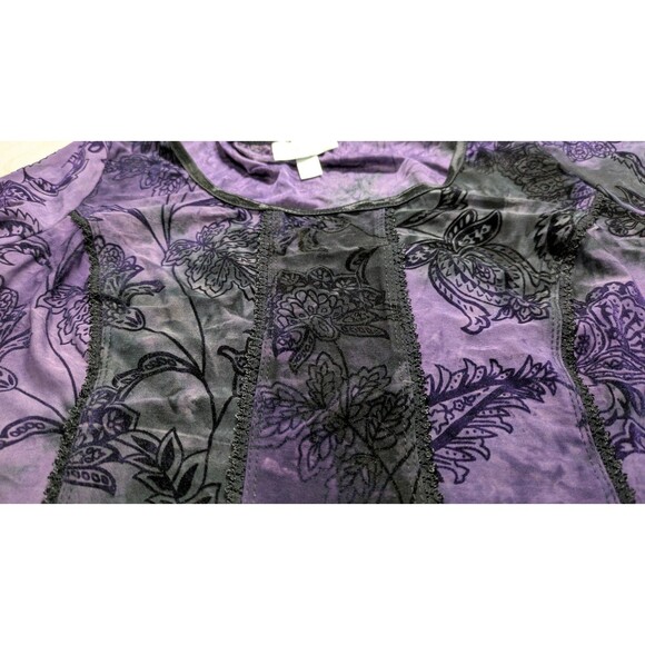 Dressbarn Women's Sz 1X Burnout Velvet Blouse Top Purple Goth Whimsigoth Witchy - Picture 6 of 6